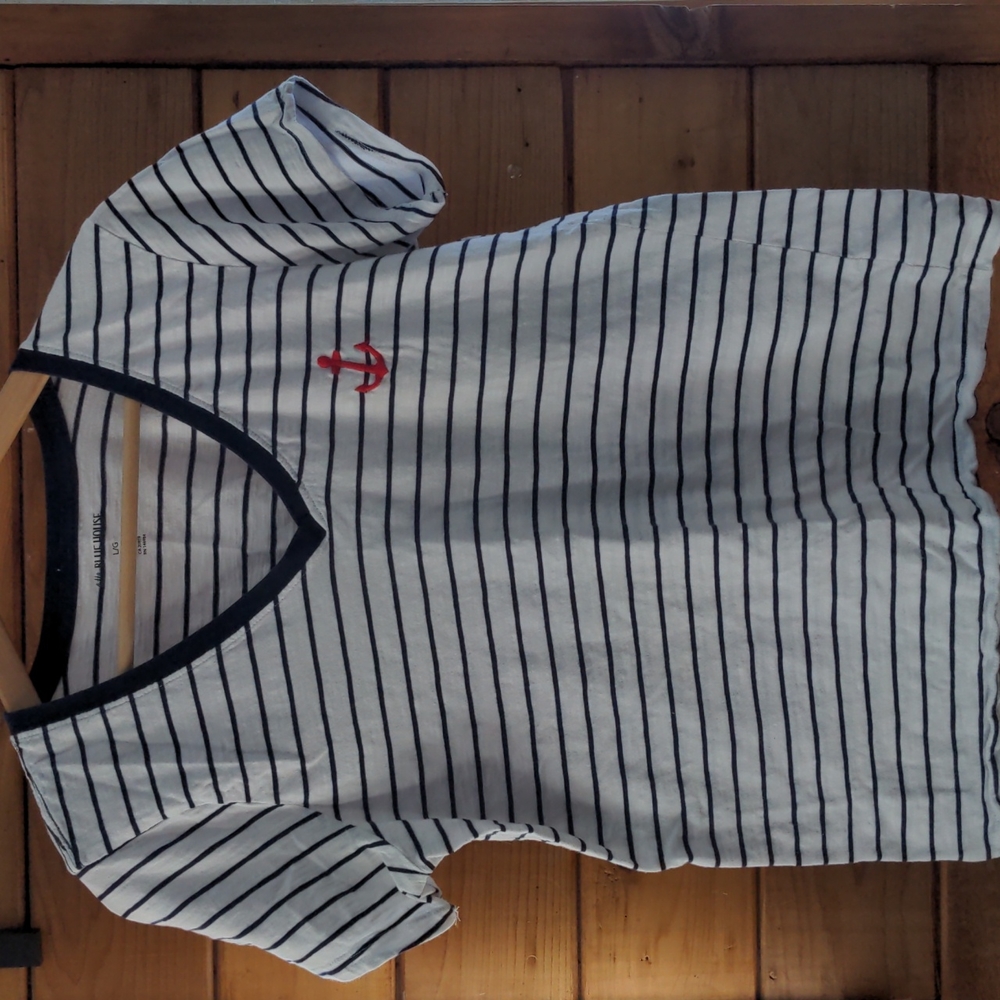 little blue house navy & white stripe short sleeve t Large